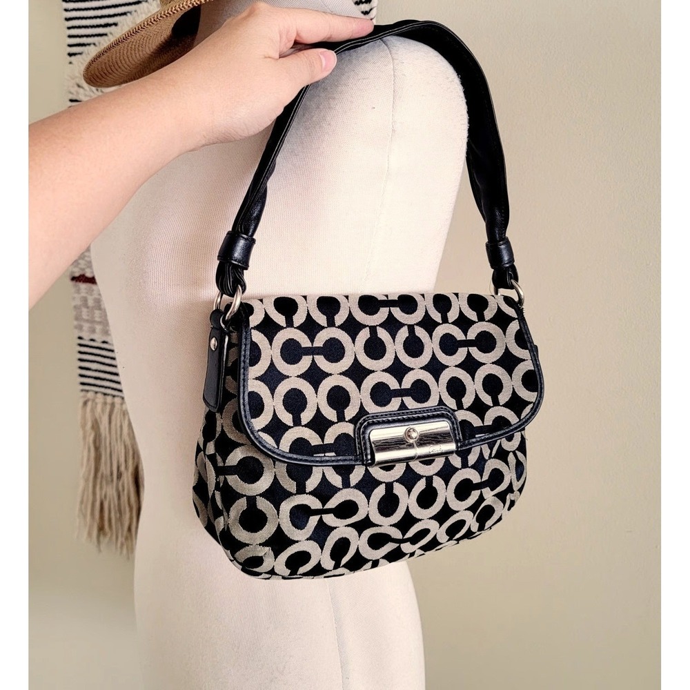 Authentic Coach Kristin "C" Opt Art Canvas Black & Beige Satchel Handbag / Small - Picture 6 of 16